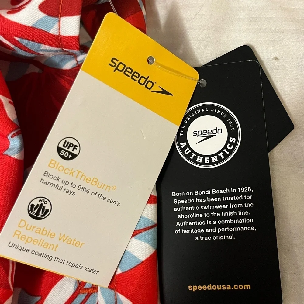 Speedo 7” SPF Inseam Red Hawaiian Swim Suit
